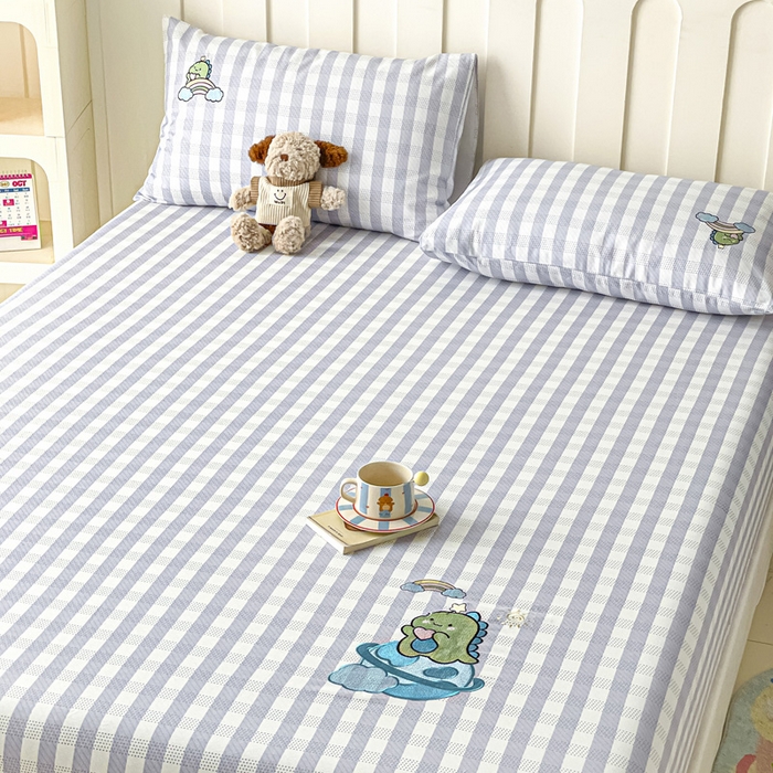 91家纺网 家纺一手货源 找家纺 雅居纺家纺 2026新款全棉绣花A类老粗布床笠单件床笠单品凉席席子 老粗布-星球恐龙