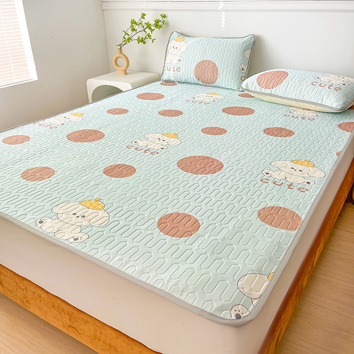 91家纺网 家纺一手货源 找家纺 悦织湾家纺 2026新款床单款乳胶席三件套印花纯色冰丝凉感夏凉乳胶席子 小可爱浅蓝