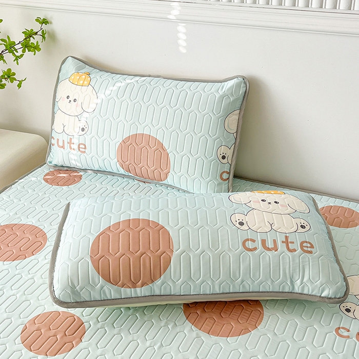 91家纺网 家纺一手货源 找家纺 悦织湾家纺 2026新款床单款乳胶席三件套印花纯色冰丝凉感夏凉乳胶席子 小可爱浅蓝