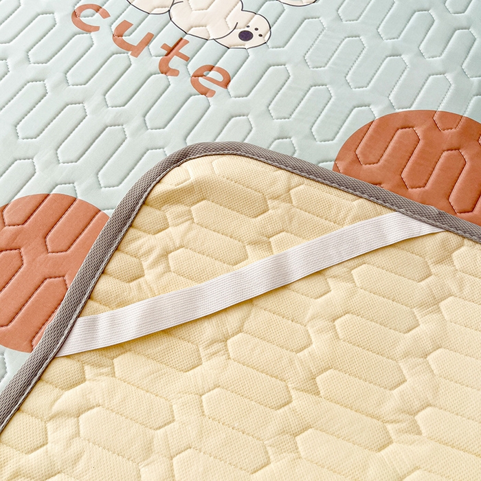 91家纺网 家纺一手货源 找家纺 悦织湾家纺 2026新款床单款乳胶席三件套印花纯色冰丝凉感夏凉乳胶席子 小可爱浅蓝