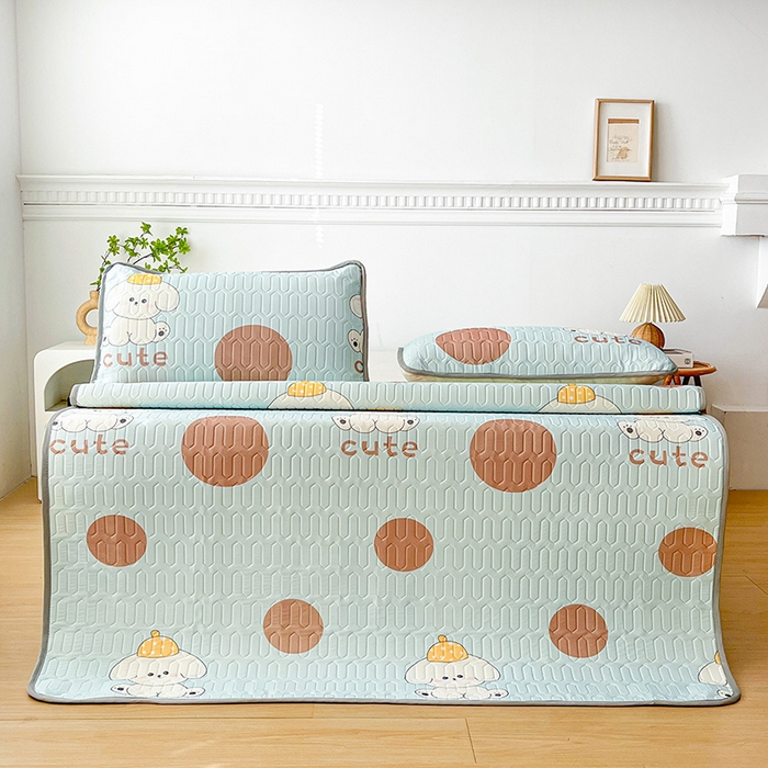 91家纺网 家纺一手货源 找家纺 悦织湾家纺 2026新款床单款乳胶席三件套印花纯色冰丝凉感夏凉乳胶席子 小可爱浅蓝