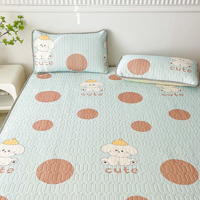 91家纺网 家纺一手货源 找家纺 悦织湾家纺 2026新款床单款乳胶席三件套印花纯色冰丝凉感夏凉乳胶席子 小可爱浅蓝