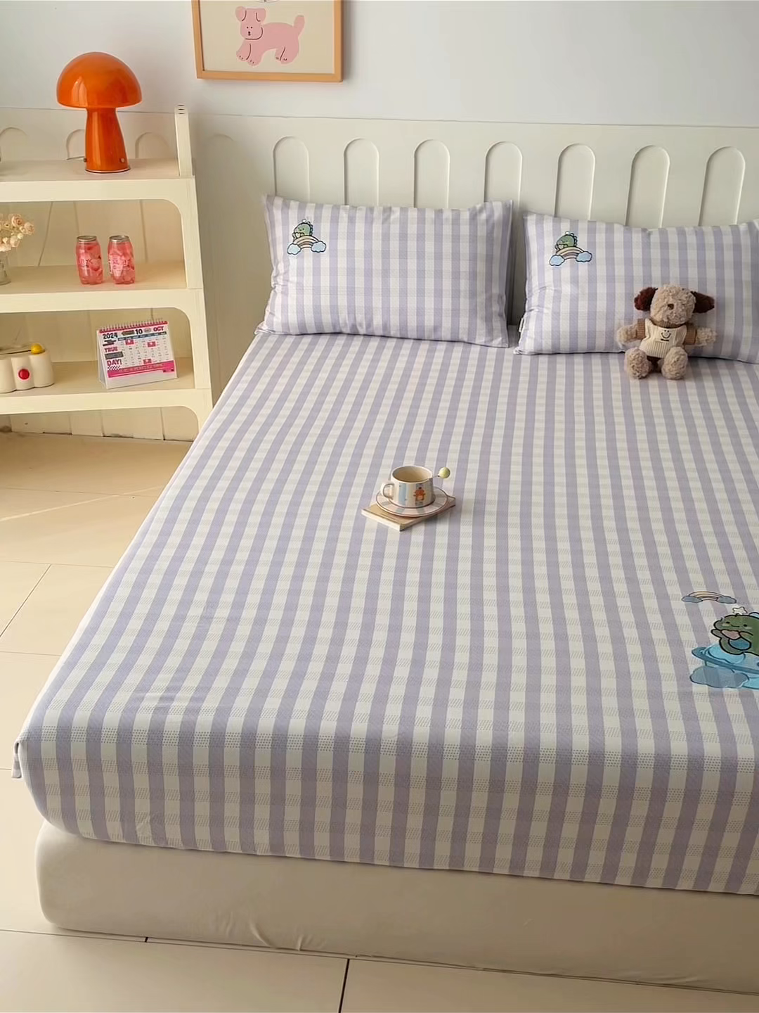 91家纺网 家纺一手货源 找家纺 雅居纺家纺 2026新款全棉绣花A类老粗布床笠单件床笠单品凉席席子 老粗布-星球恐龙