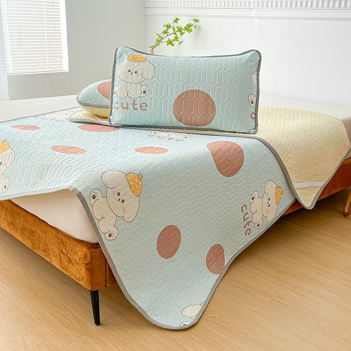 91家纺网 家纺一手货源 找家纺 悦织湾家纺 2026新款床单款乳胶席三件套印花纯色冰丝凉感夏凉乳胶席子 小可爱浅蓝