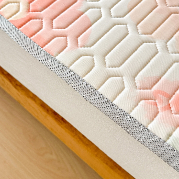 91家纺网 家纺一手货源 找家纺 悦织湾家纺 2026新款床单款乳胶席三件套印花纯色冰丝凉感夏凉乳胶席子 绚丽花开桔