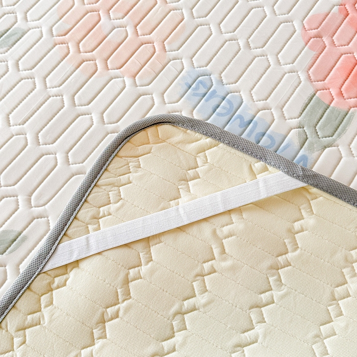 91家纺网 家纺一手货源 找家纺 悦织湾家纺 2026新款床单款乳胶席三件套印花纯色冰丝凉感夏凉乳胶席子 绚丽花开桔