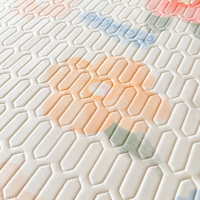 91家纺网 家纺一手货源 找家纺 悦织湾家纺 2026新款床单款乳胶席三件套印花纯色冰丝凉感夏凉乳胶席子 绚丽花开桔