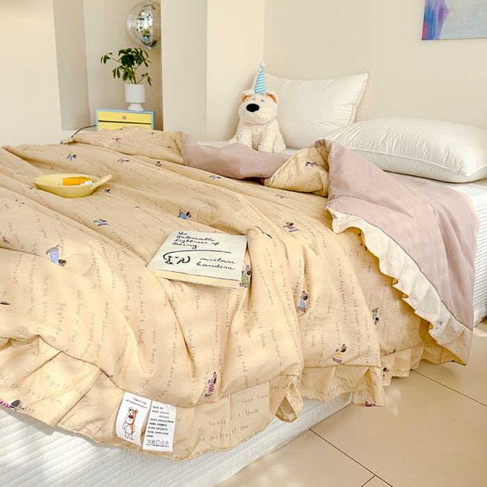 91家纺网 家纺一手货源 找家纺 归属 2026春夏新款古法仿棉夏被夏凉被空调被系列 狗狗家族