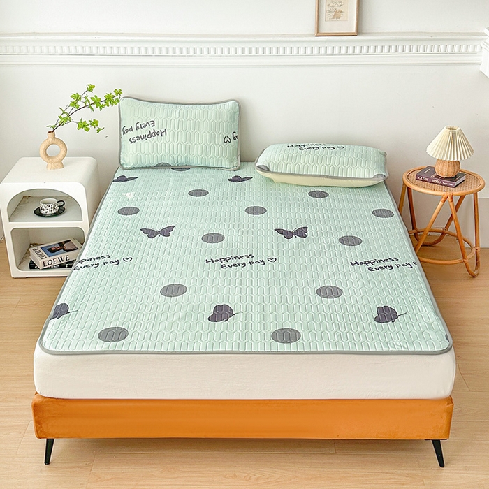 悦织湾家纺 2026新款床单款乳胶席三件套印花纯色冰丝凉感夏凉乳胶席子 圆圈蝴蝶