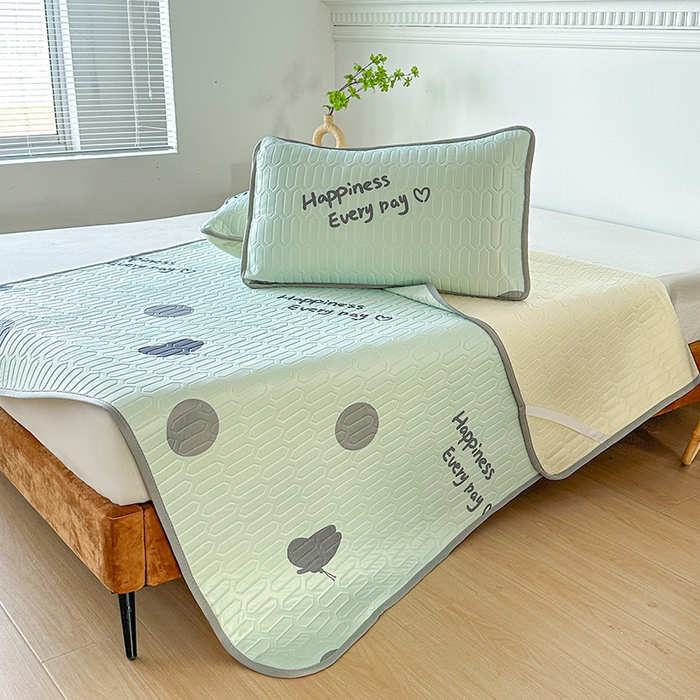 91家纺网 家纺一手货源 找家纺 悦织湾家纺 2026新款床单款乳胶席三件套印花纯色冰丝凉感夏凉乳胶席子 圆圈蝴蝶