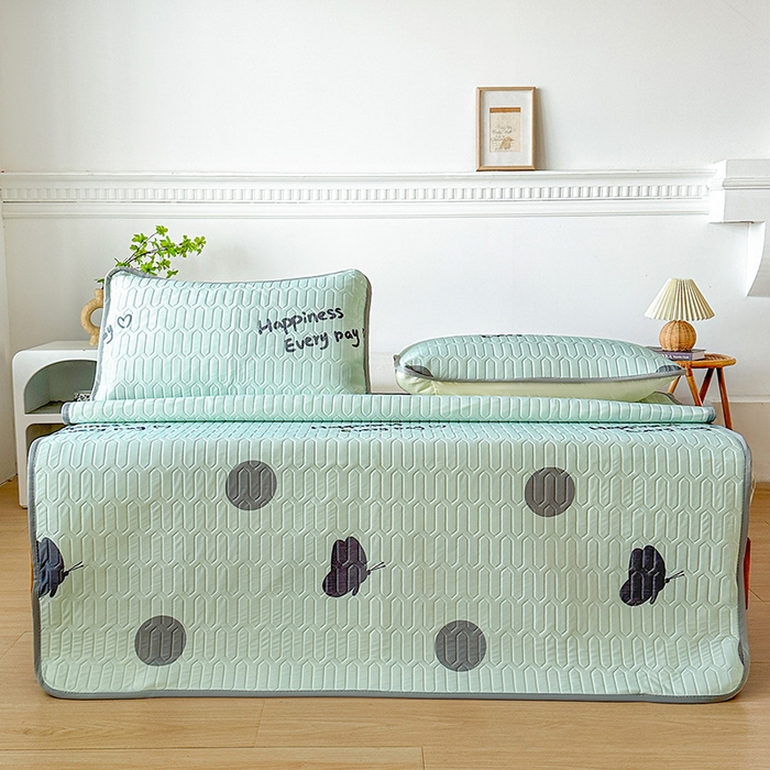 91家纺网 家纺一手货源 找家纺 悦织湾家纺 2026新款床单款乳胶席三件套印花纯色冰丝凉感夏凉乳胶席子 圆圈蝴蝶