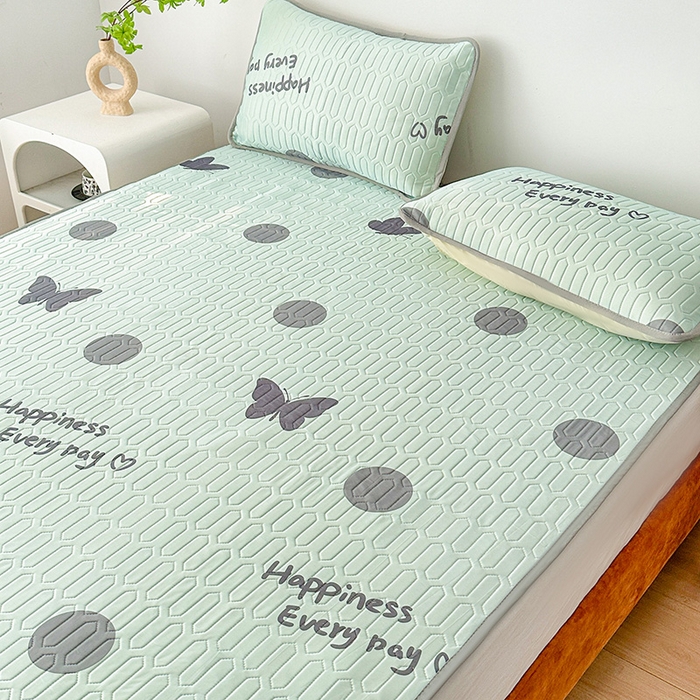 91家纺网 家纺一手货源 找家纺 悦织湾家纺 2026新款床单款乳胶席三件套印花纯色冰丝凉感夏凉乳胶席子 圆圈蝴蝶