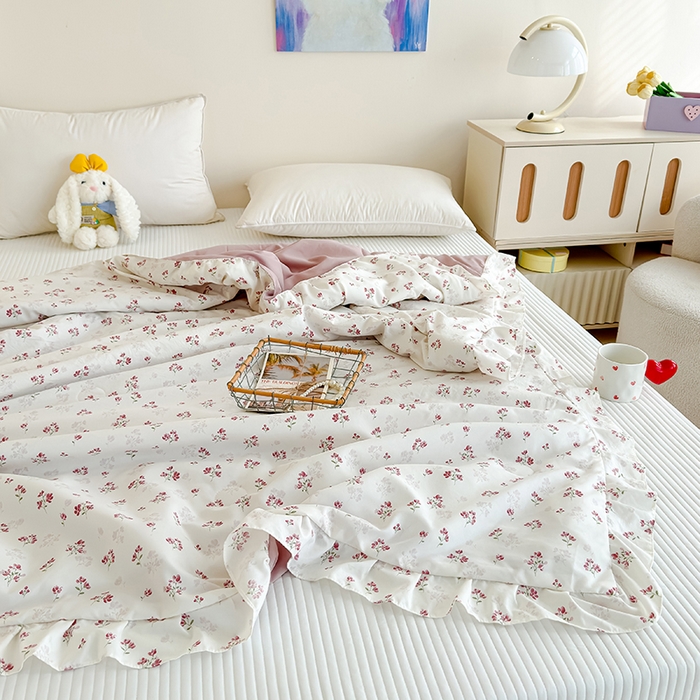 91家纺网 家纺一手货源 找家纺 归属 2026春夏新款古法仿棉夏被夏凉被空调被系列 花开半夏