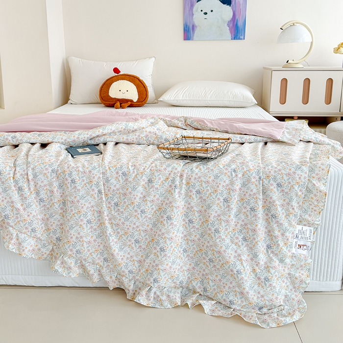 91家纺网 家纺一手货源 找家纺 归属 2026春夏新款古法仿棉夏被夏凉被空调被系列 花栖时光