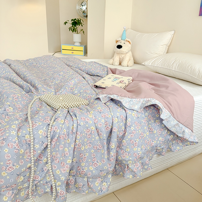 91家纺网 家纺一手货源 找家纺 归属 2026春夏新款古法仿棉夏被夏凉被空调被系列 花漾玫瑰