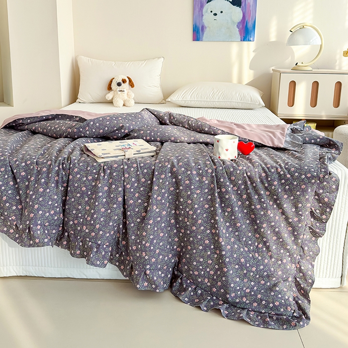 91家纺网 家纺一手货源 找家纺 归属 2026春夏新款古法仿棉夏被夏凉被空调被系列 流年花影