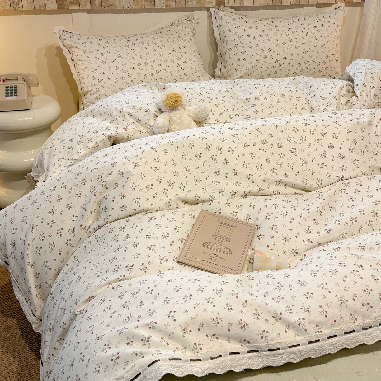 91家纺网 家纺一手货源 找家纺 澳萝拉 2026新款全棉法式小清新复古碎花四件套 粉枝蔓