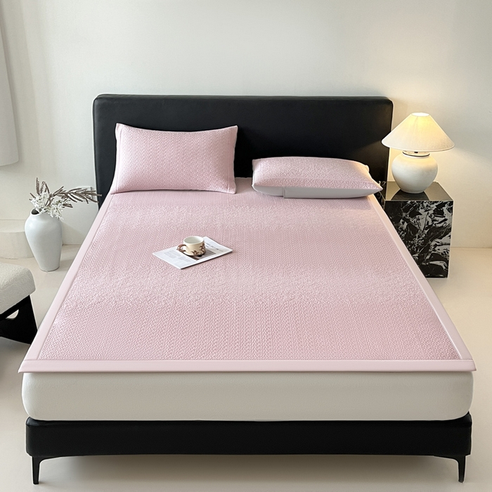 91家纺网 家纺一手货源 找家纺 雅居纺家纺 2026新款A类加厚三明治底星空提花凉感席床单款凉席席子 星空-粉