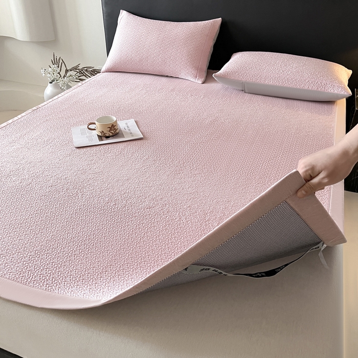 91家纺网 家纺一手货源 找家纺 雅居纺家纺 2026新款A类加厚三明治底星空提花凉感席床单款凉席席子 星空-粉