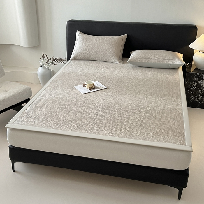 91家纺网 家纺一手货源 找家纺 雅居纺家纺 2026新款A类加厚三明治底星空提花凉感席床单款凉席席子 星空-卡其