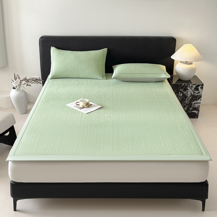 91家纺网 家纺一手货源 找家纺 雅居纺家纺 2026新款A类加厚三明治底星空提花凉感席床单款凉席席子 星空-绿