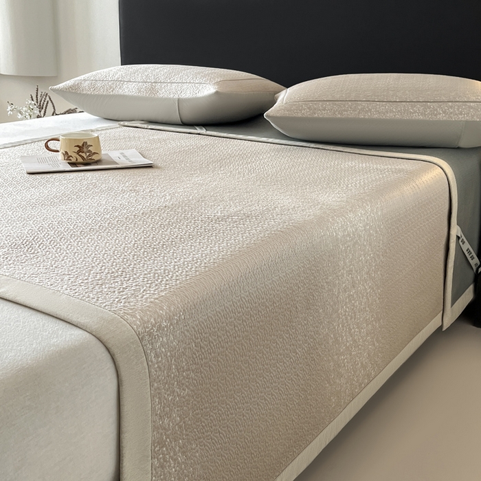 91家纺网 家纺一手货源 找家纺 雅居纺家纺 2026新款A类加厚三明治底星空提花凉感席床单款凉席席子 星空-卡其