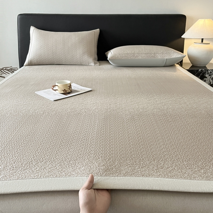 雅居纺家纺 2026新款A类加厚三明治底星空提花凉感席床单款凉席席子 星空-卡其