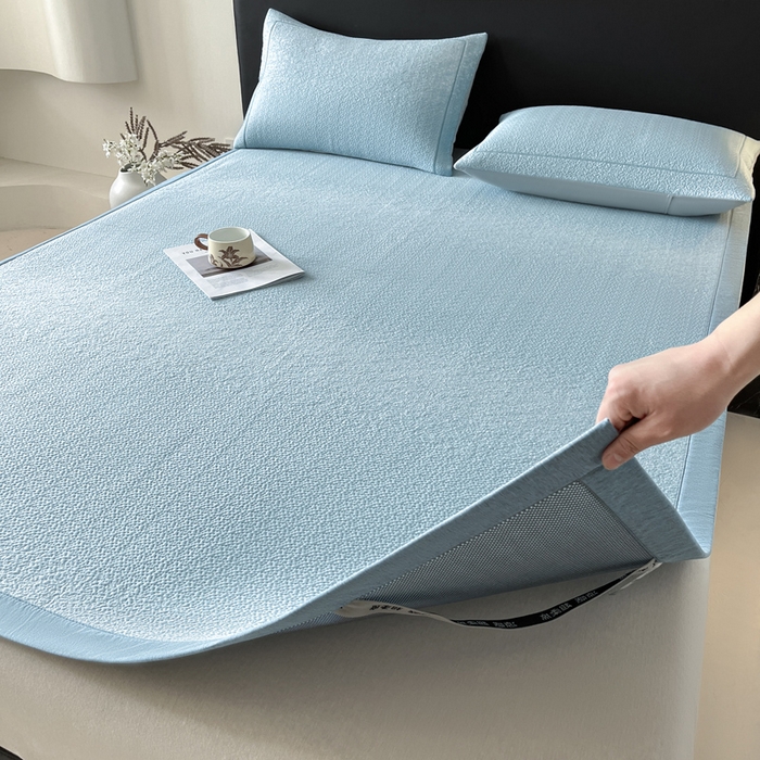 91家纺网 家纺一手货源 找家纺 雅居纺家纺 2026新款A类加厚三明治底星空提花凉感席床单款凉席席子 星空-蓝