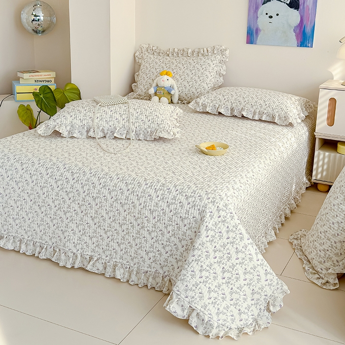 91家纺网 家纺一手货源 找家纺 归属 2026春夏新款古法仿棉单床盖床盖三件套 花间彩蝶