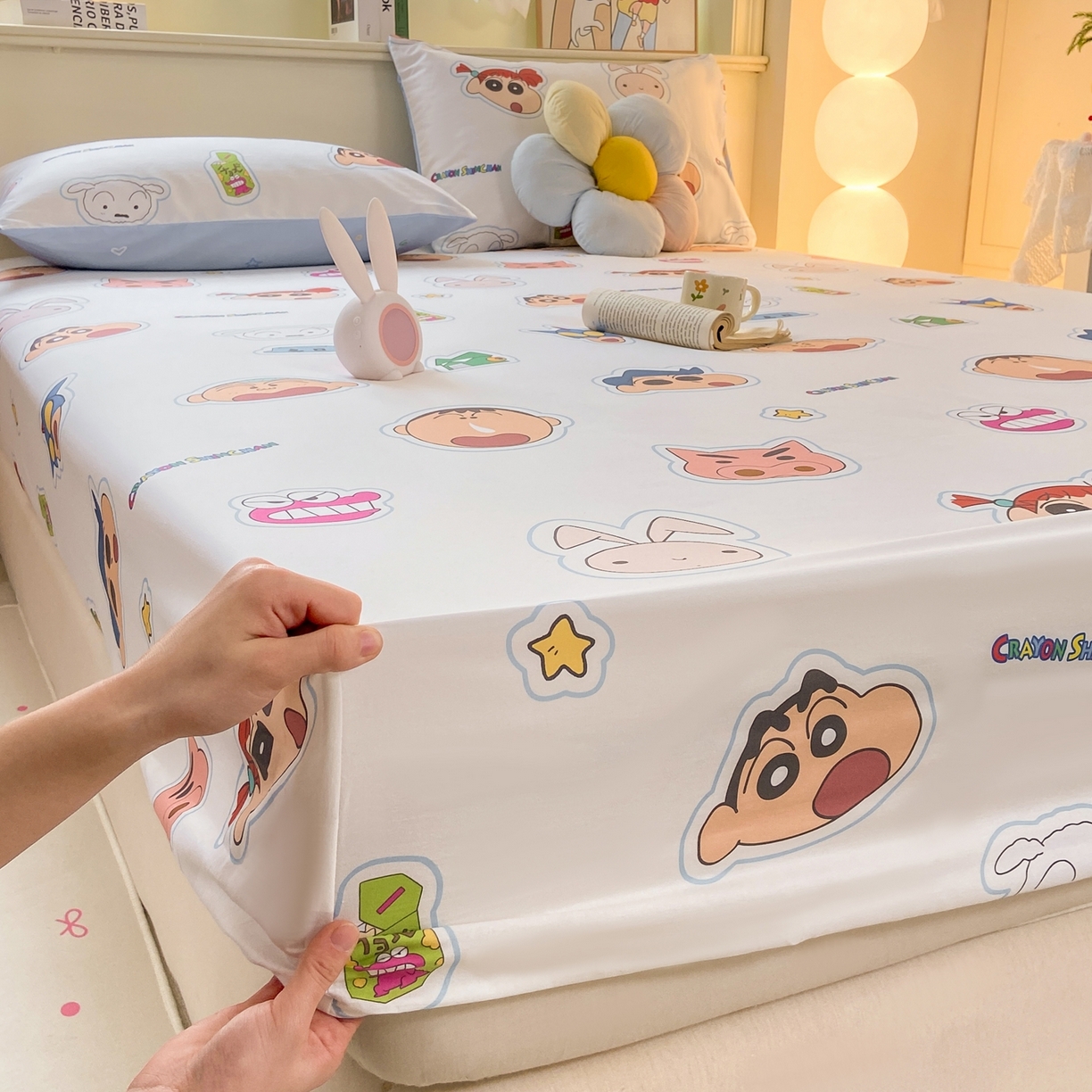 91家纺网 家纺一手货源 找家纺 博雅 2026新款蜡笔小新正版授权全棉纯棉小版单床笠床笠单件 小版-小兔蜡笔小新