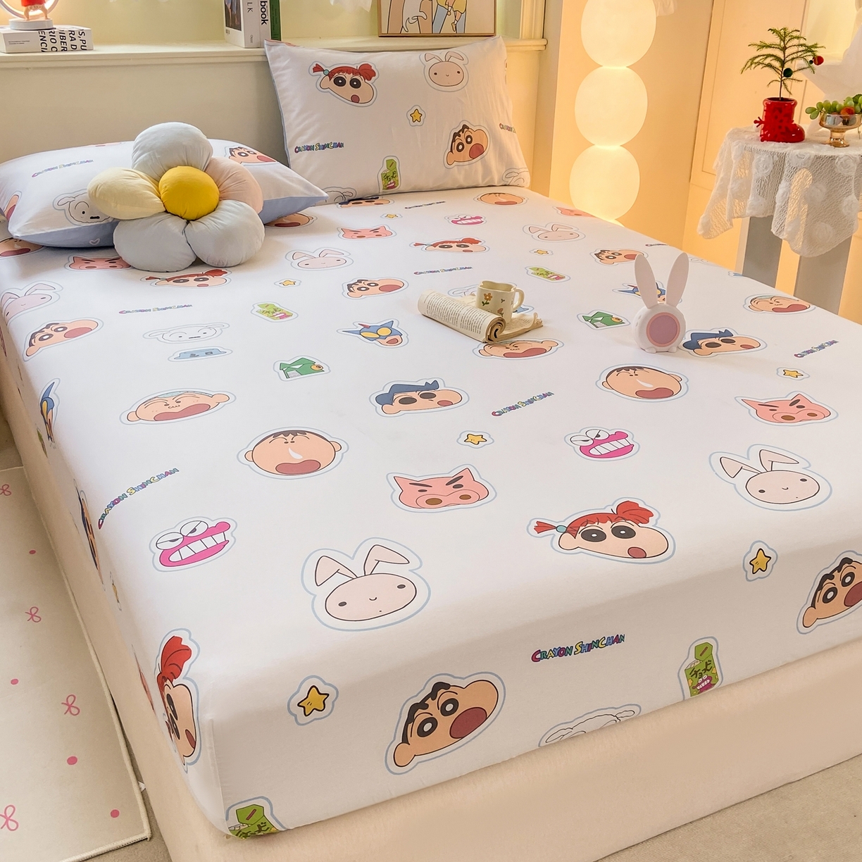 91家纺网 家纺一手货源 找家纺 博雅 2026新款蜡笔小新正版授权全棉纯棉小版单床笠床笠单件 小版-小兔蜡笔小新