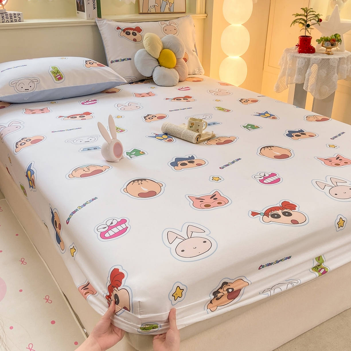 91家纺网 家纺一手货源 找家纺 博雅 2026新款蜡笔小新正版授权全棉纯棉小版单床笠床笠单件 小版-小兔蜡笔小新