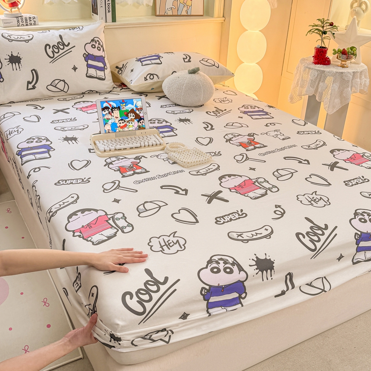 91家纺网 家纺一手货源 找家纺 （总）博雅 2026新款蜡笔小新正版授权全棉纯棉小版单床笠床笠单件