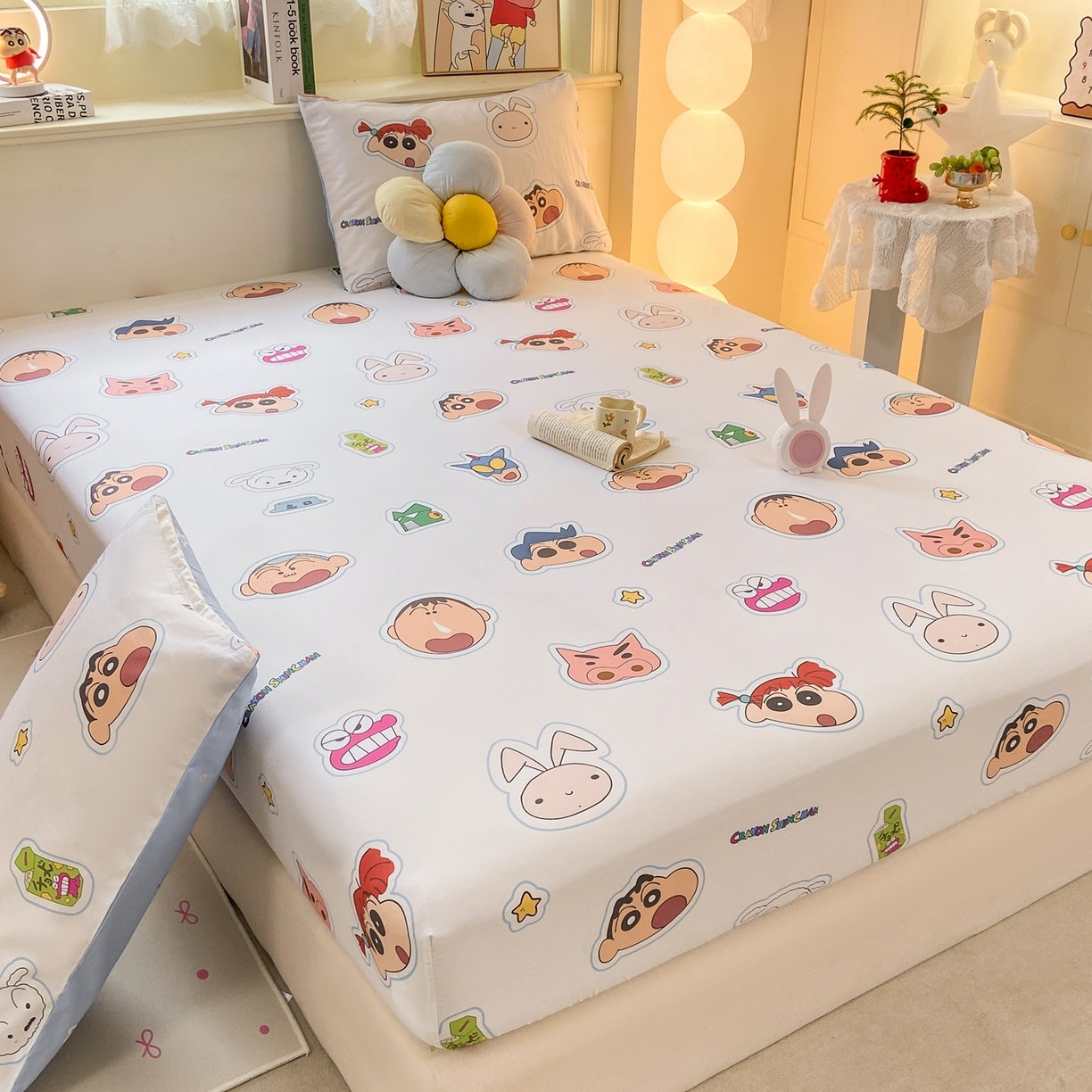 91家纺网 家纺一手货源 找家纺 博雅 2026新款蜡笔小新正版授权全棉纯棉小版单床笠床笠单件 小版-小兔蜡笔小新