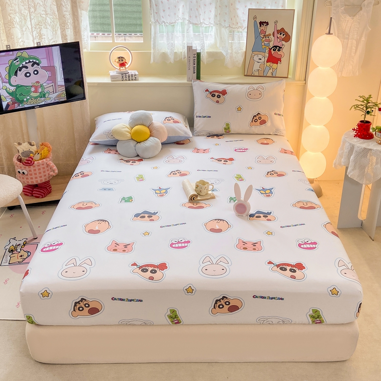 91家纺网 家纺一手货源 找家纺 博雅 2026新款蜡笔小新正版授权全棉纯棉小版单床笠床笠单件 小版-小兔蜡笔小新