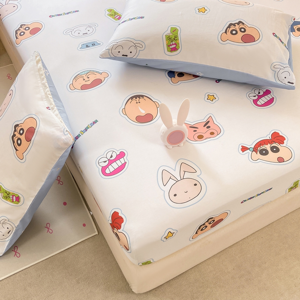 91家纺网 家纺一手货源 找家纺 博雅 2026新款蜡笔小新正版授权全棉纯棉小版单床笠床笠单件 小版-小兔蜡笔小新