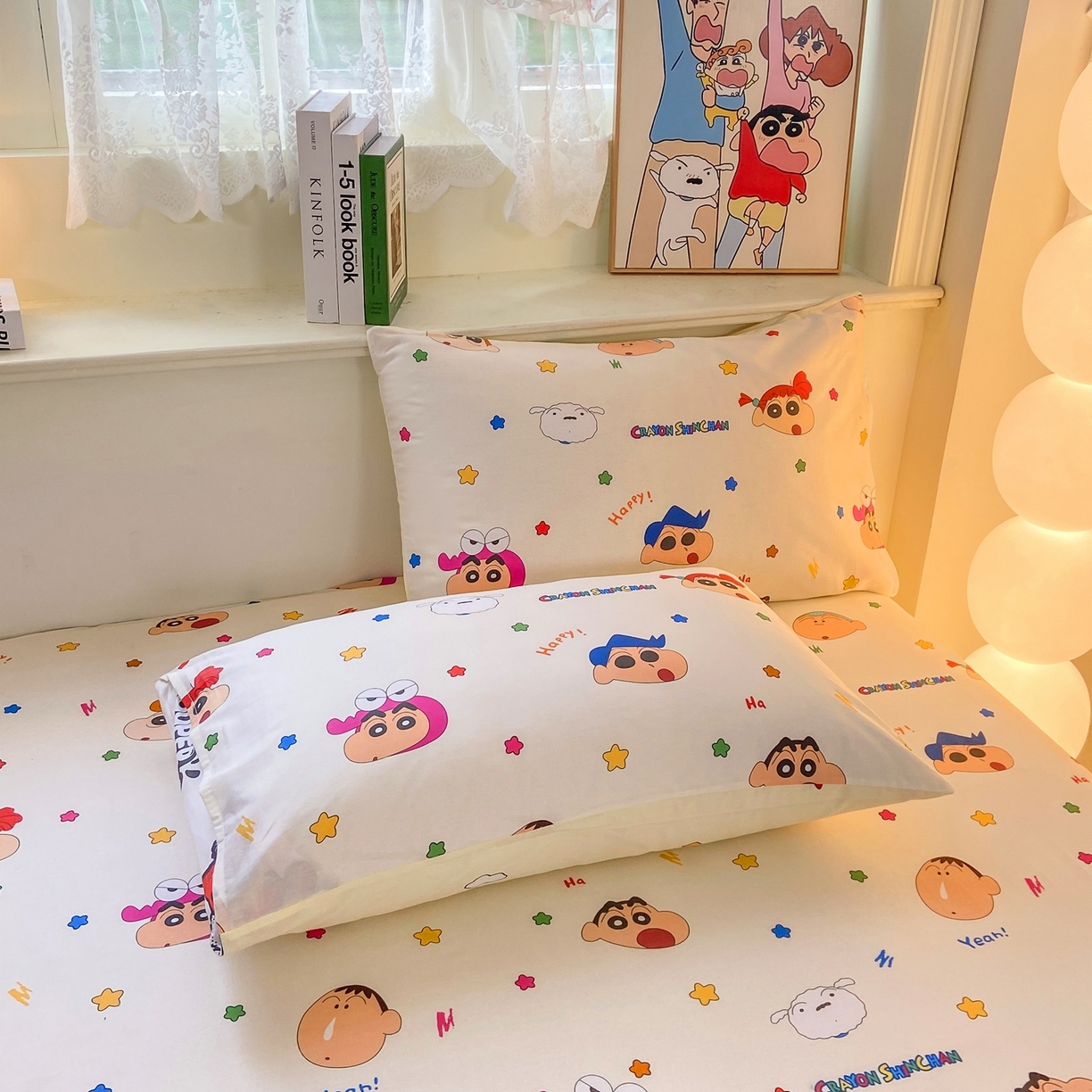 91家纺网 家纺一手货源 找家纺 博雅 2026新款蜡笔小新正版授权全棉纯棉小版单床笠床笠单件 小版-彩色星星蜡笔小新