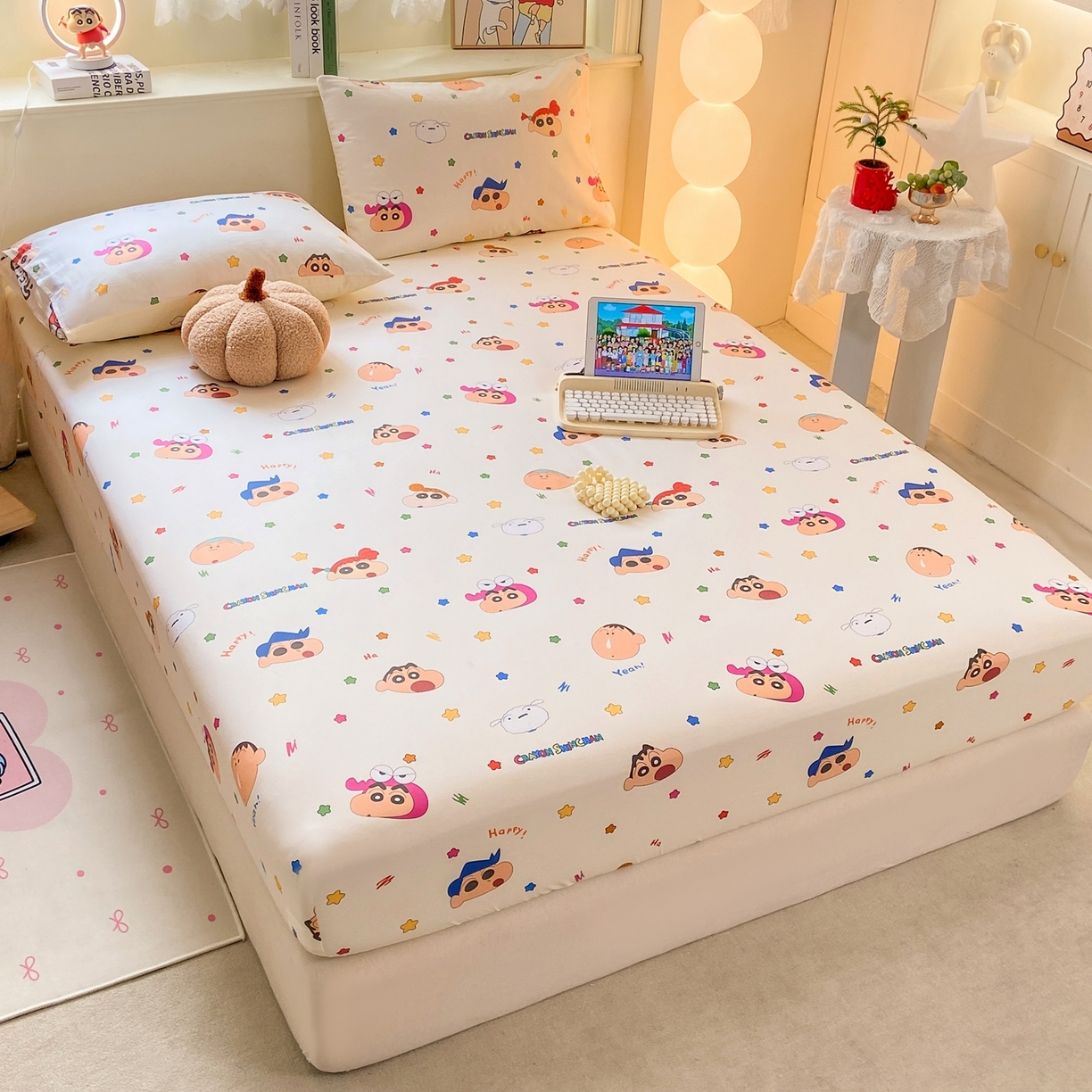 91家纺网 家纺一手货源 找家纺 博雅 2026新款蜡笔小新正版授权全棉纯棉小版单床笠床笠单件 小版-彩色星星蜡笔小新