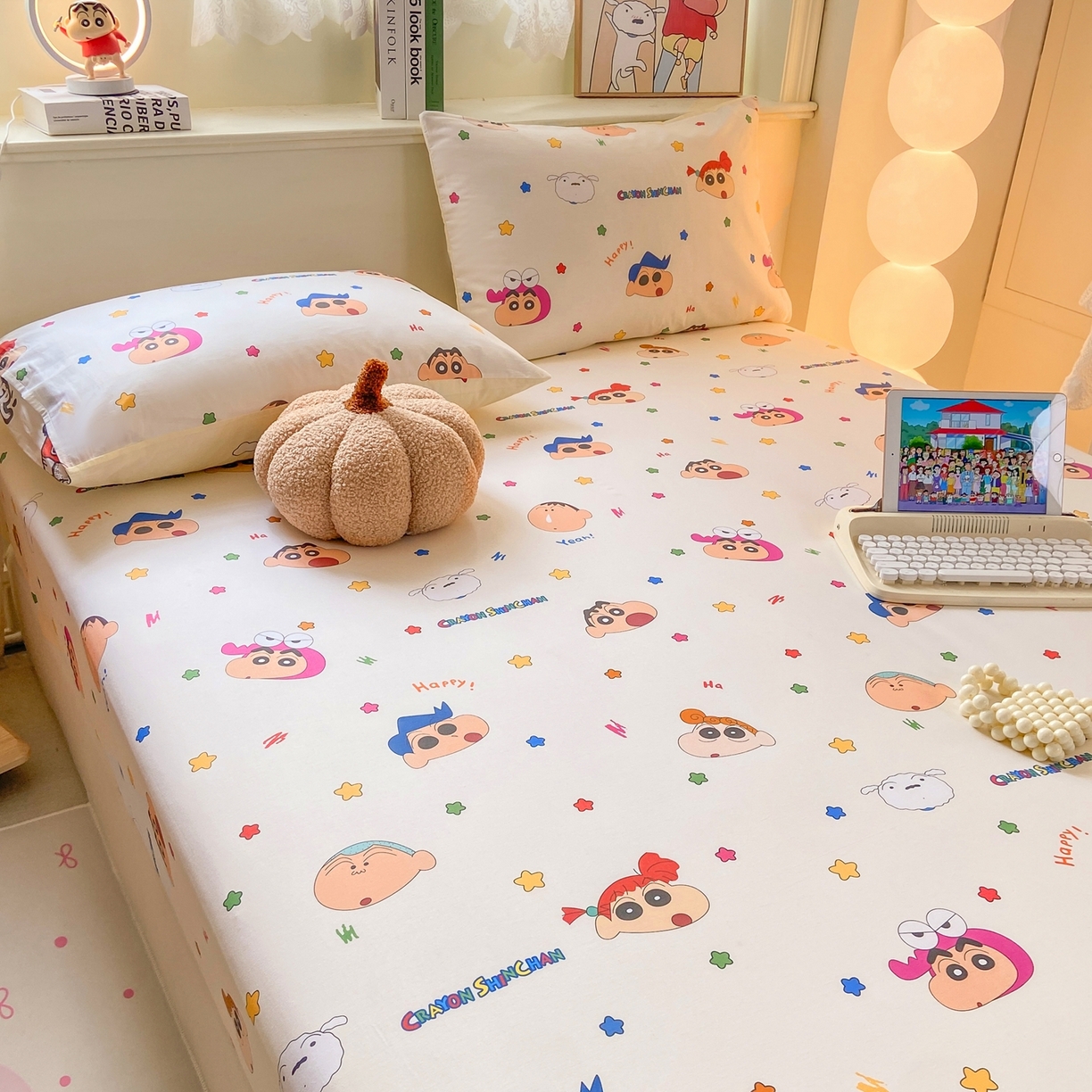 91家纺网 家纺一手货源 找家纺 博雅 2026新款蜡笔小新正版授权全棉纯棉小版单床笠床笠单件 小版-彩色星星蜡笔小新