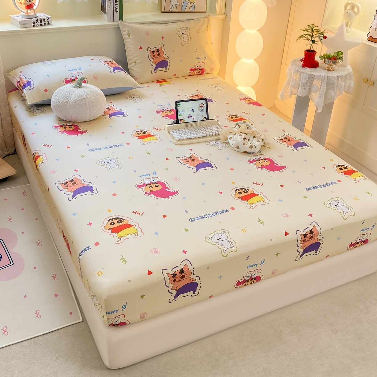 91家纺网 家纺一手货源 找家纺 博雅 2026新款蜡笔小新正版授权全棉纯棉小版单床笠床笠单件 小版-小彩带蜡笔小新