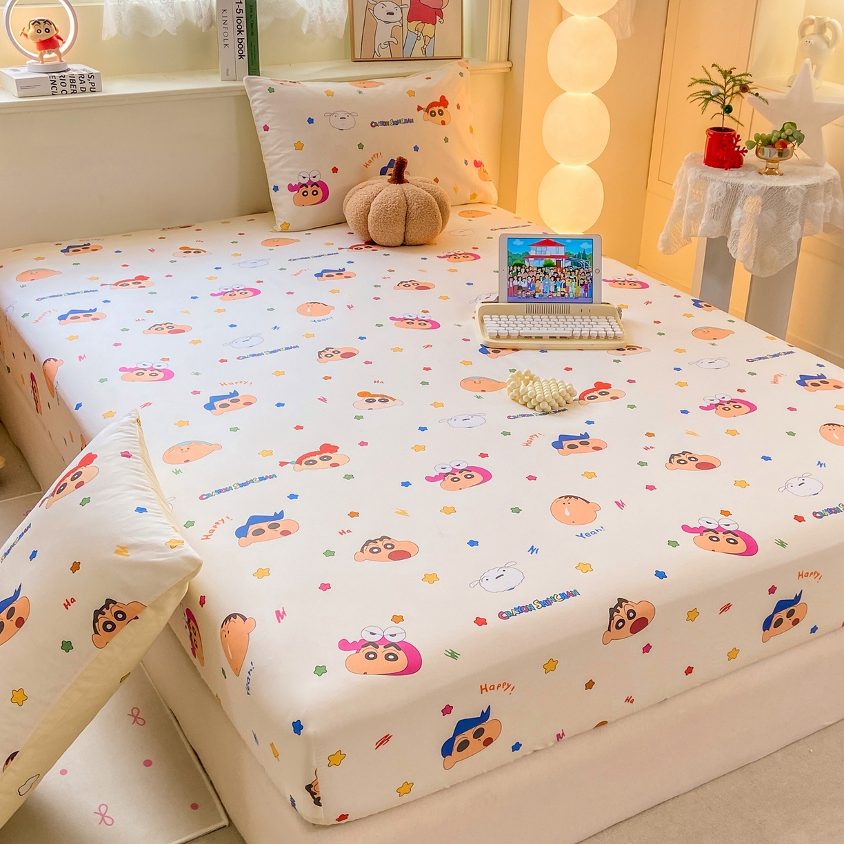 91家纺网 家纺一手货源 找家纺 博雅 2026新款蜡笔小新正版授权全棉纯棉小版单床笠床笠单件 小版-彩色星星蜡笔小新