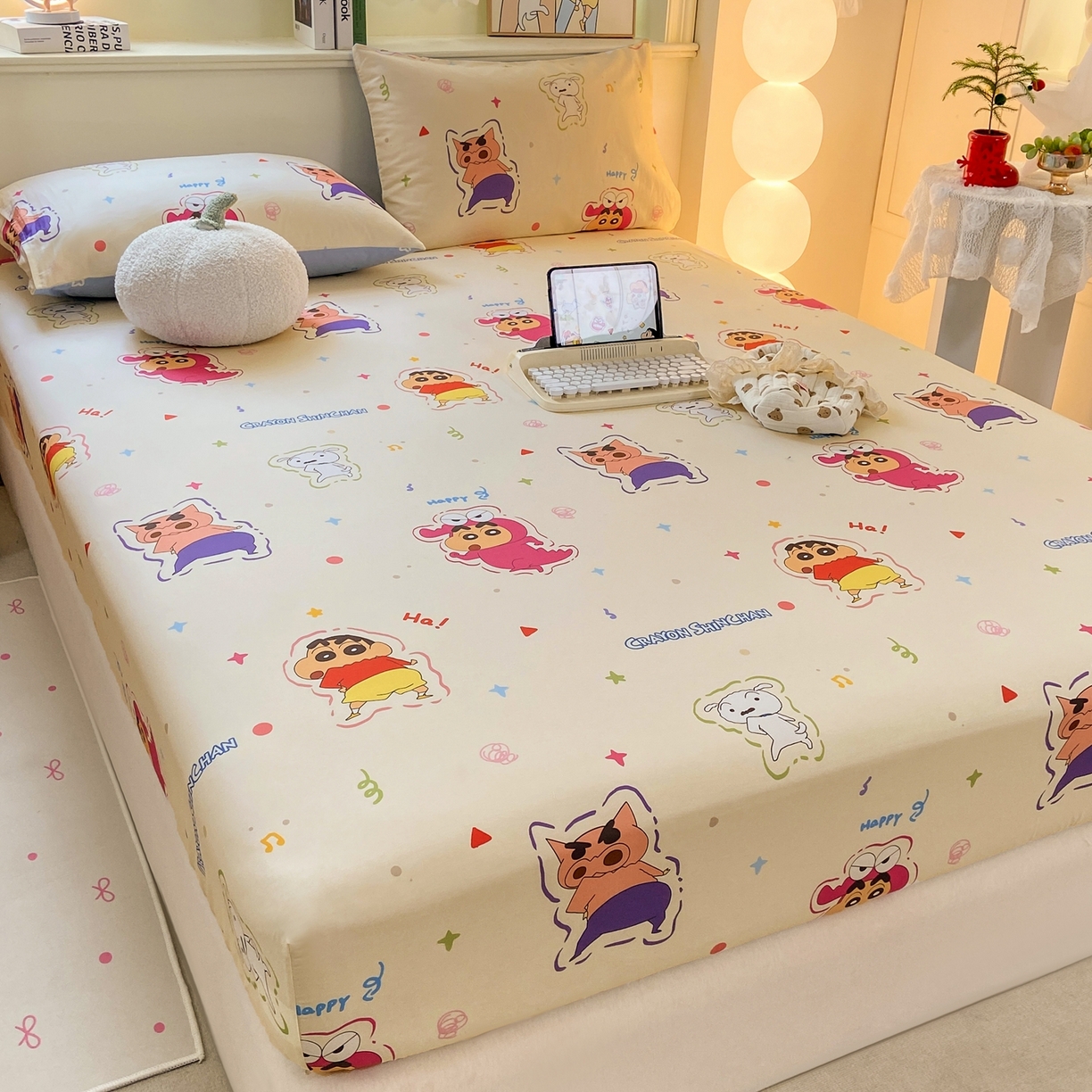 91家纺网 家纺一手货源 找家纺 博雅 2026新款蜡笔小新正版授权全棉纯棉小版单床笠床笠单件 小版-小彩带蜡笔小新