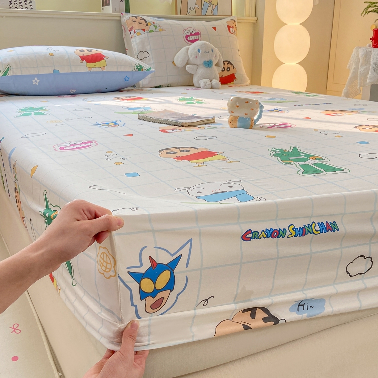 91家纺网 家纺一手货源 找家纺 博雅 2026新款蜡笔小新正版授权全棉纯棉小版单床笠床笠单件 小版-小新格子屋