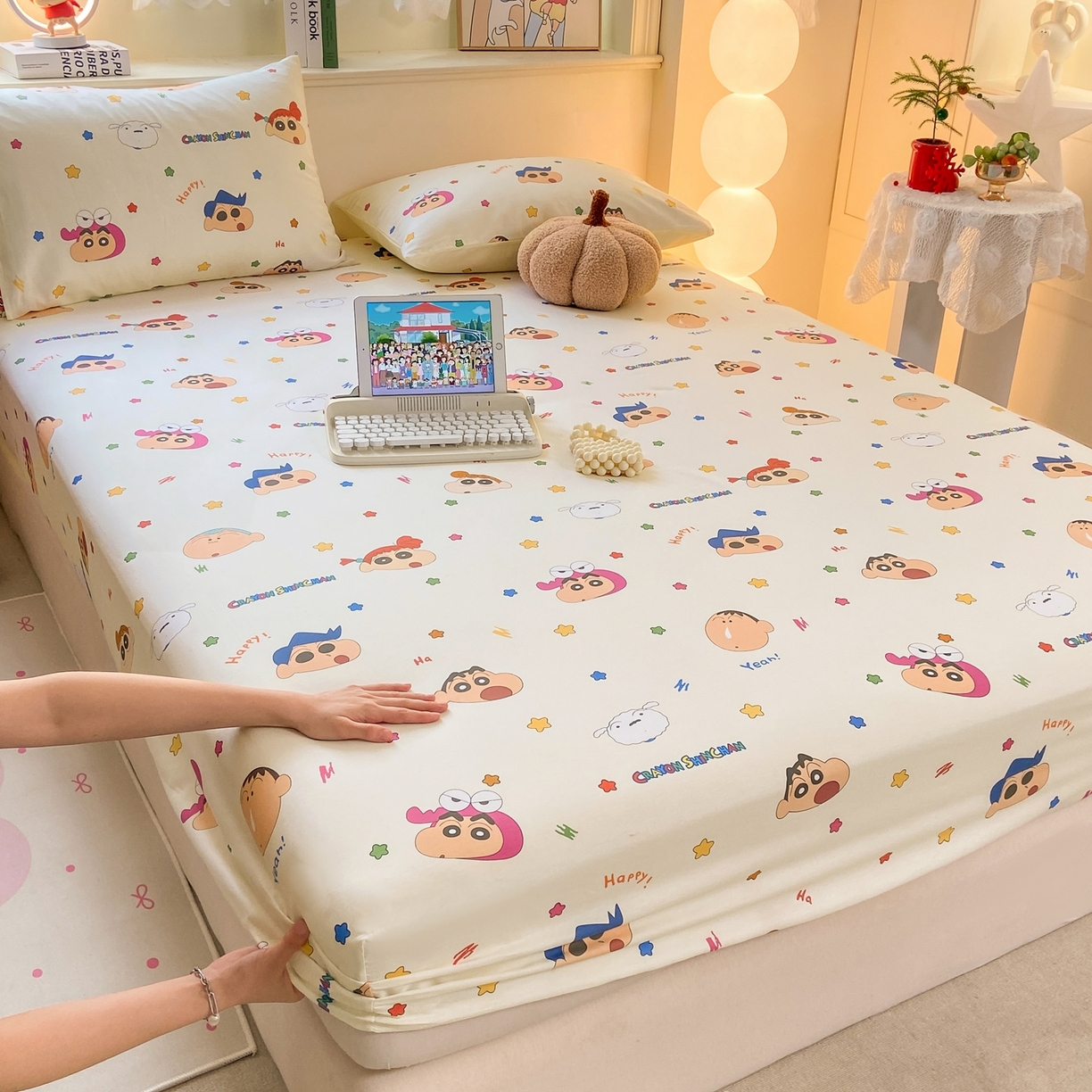 博雅 2026新款蜡笔小新正版授权全棉纯棉小版单床笠床笠单件 小版-彩色星星蜡笔小新