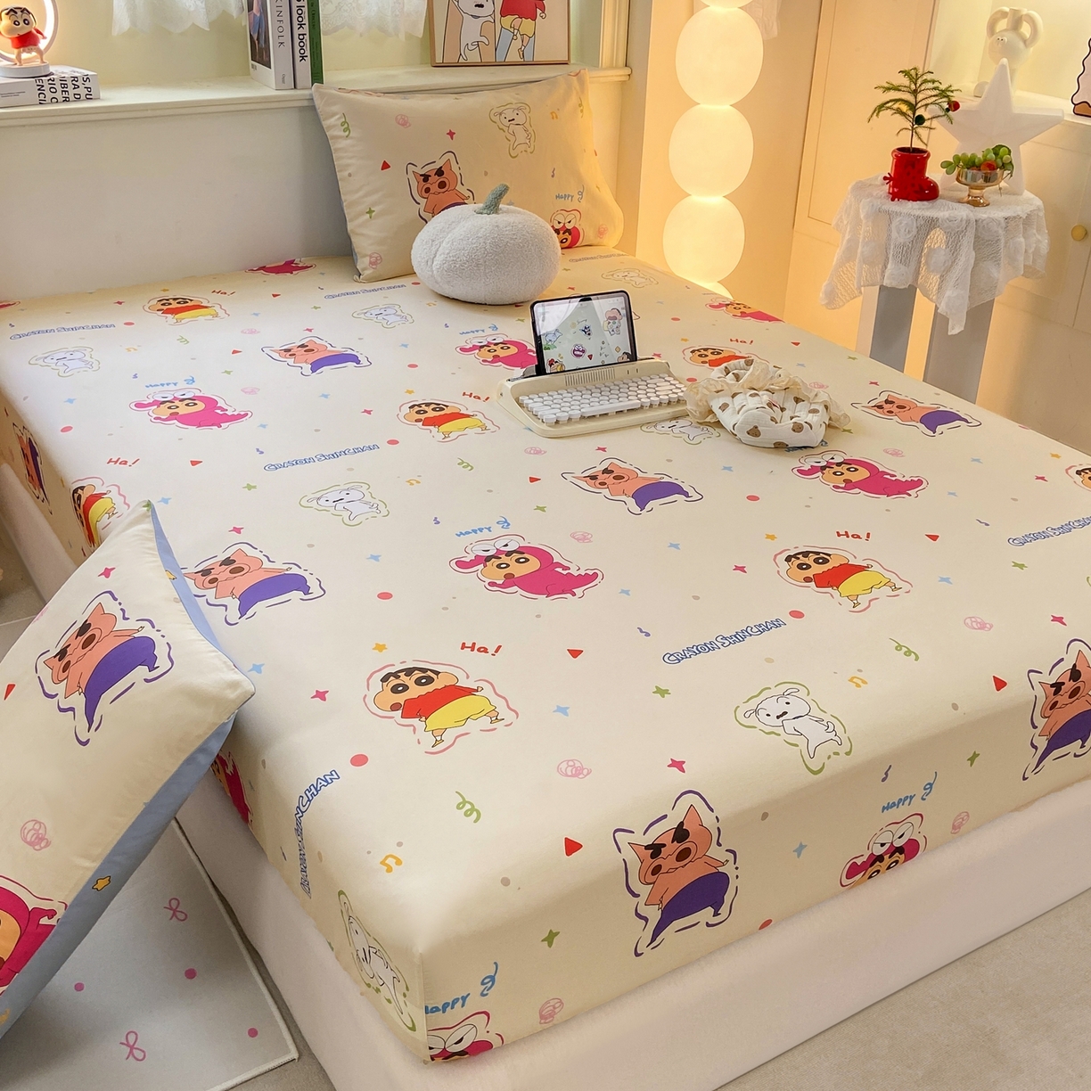 91家纺网 家纺一手货源 找家纺 博雅 2026新款蜡笔小新正版授权全棉纯棉小版单床笠床笠单件 小版-小彩带蜡笔小新