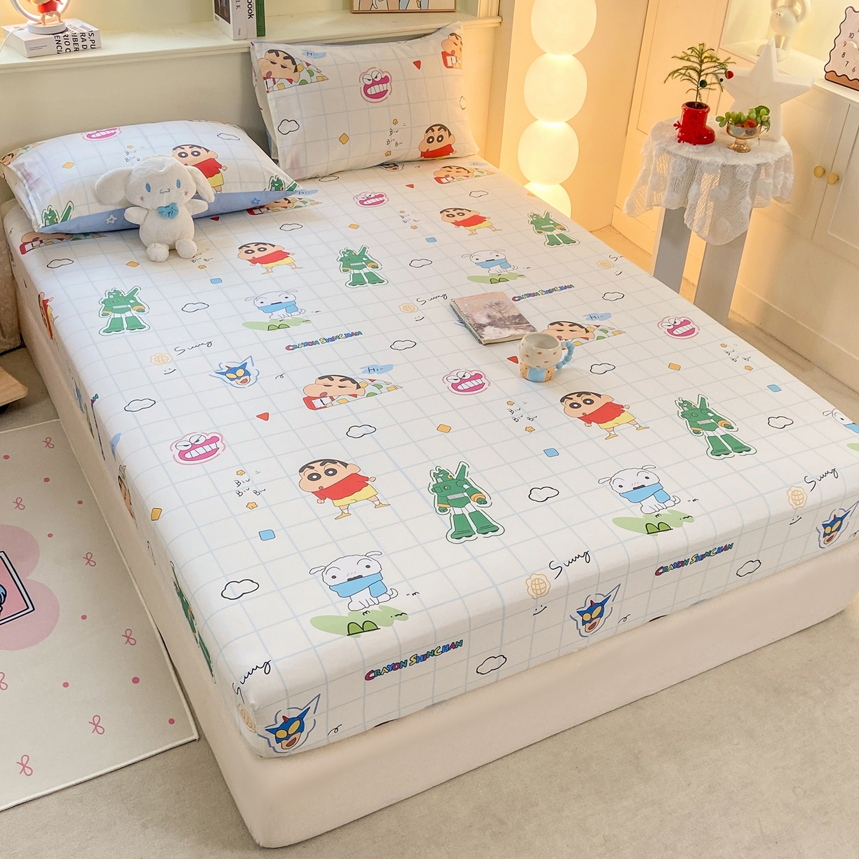 91家纺网 家纺一手货源 找家纺 博雅 2026新款蜡笔小新正版授权全棉纯棉小版单床笠床笠单件 小版-小新格子屋