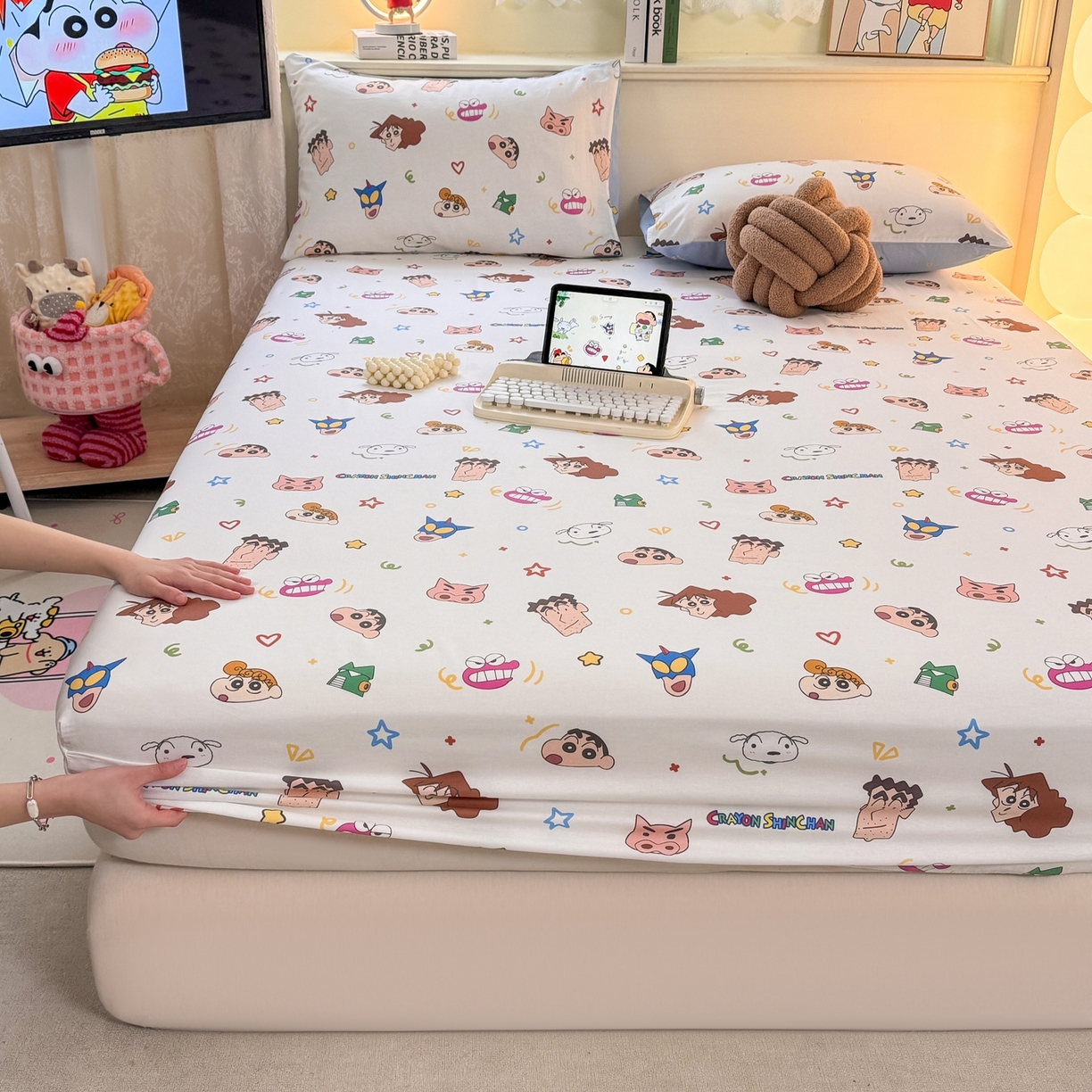 91家纺网 家纺一手货源 找家纺 博雅 2026新款蜡笔小新正版授权全棉纯棉小版单床笠床笠单件 小版-满版蜡笔小新