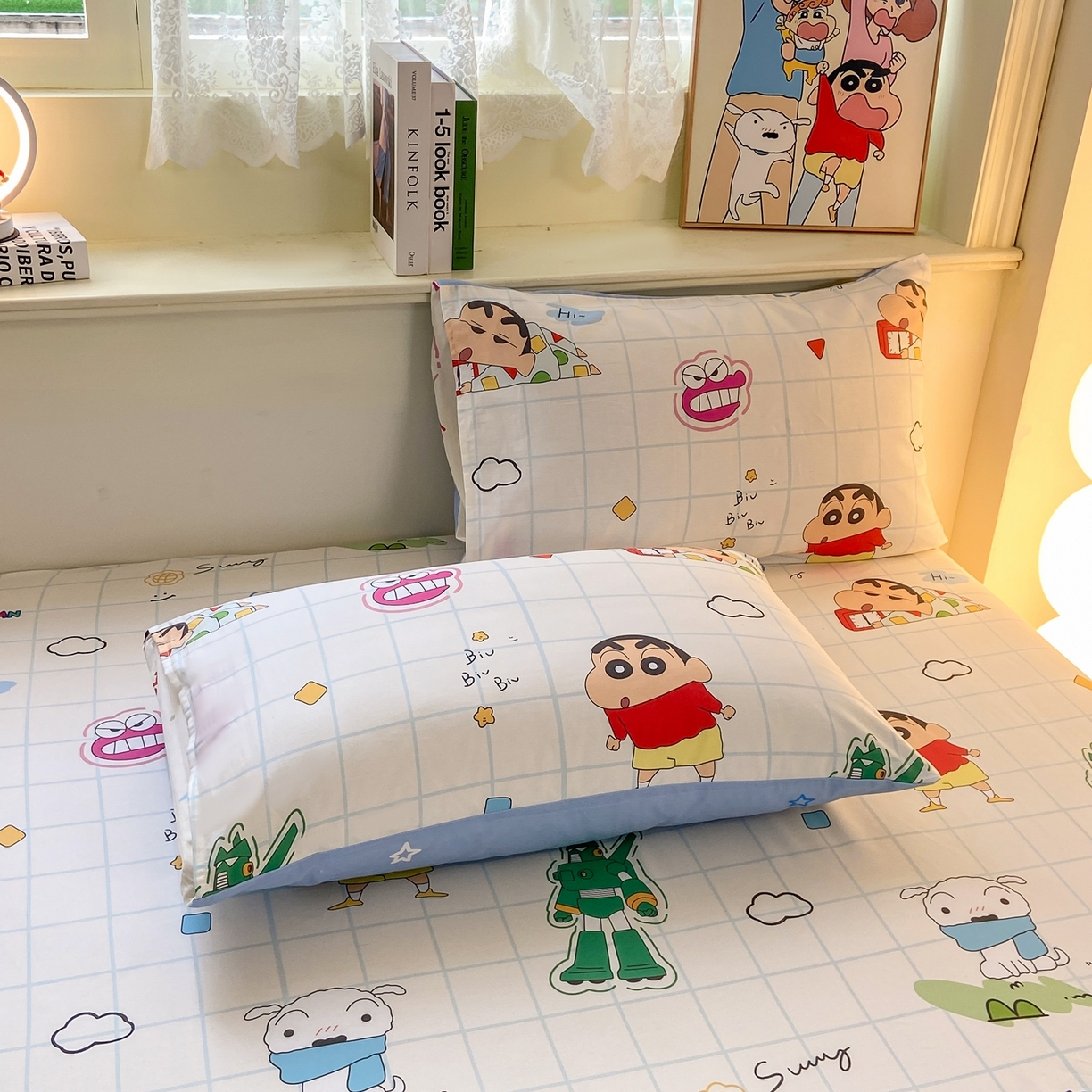 91家纺网 家纺一手货源 找家纺 博雅 2026新款蜡笔小新正版授权全棉纯棉小版单床笠床笠单件 小版-小新格子屋