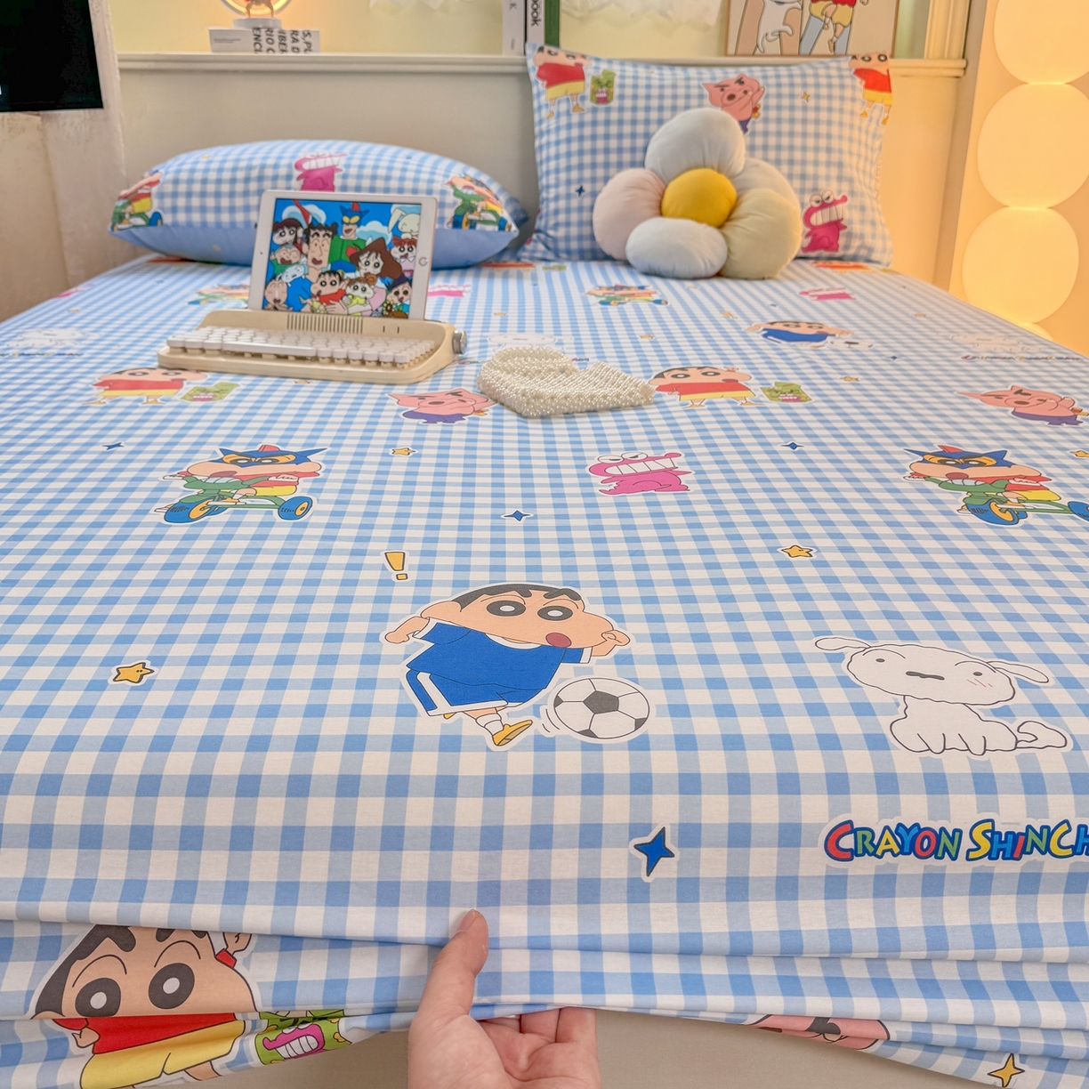 91家纺网 家纺一手货源 找家纺 博雅 2026新款蜡笔小新正版授权全棉纯棉小版单床笠床笠单件 小版-蓝格蜡笔小新