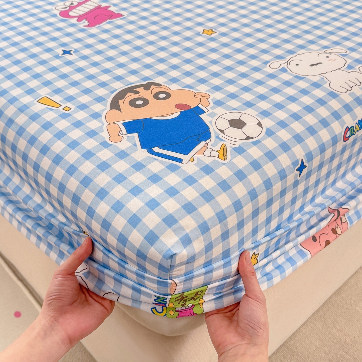 91家纺网 家纺一手货源 找家纺 博雅 2026新款蜡笔小新正版授权全棉纯棉小版单床笠床笠单件 小版-蓝格蜡笔小新